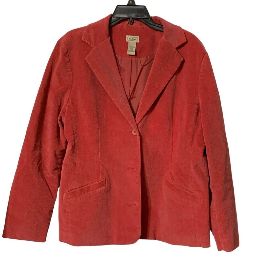L.L. Bean Women's Corduroy Pink Coral Nylon Button Blazer With Pockets Size 18P - Picture 1 of 5